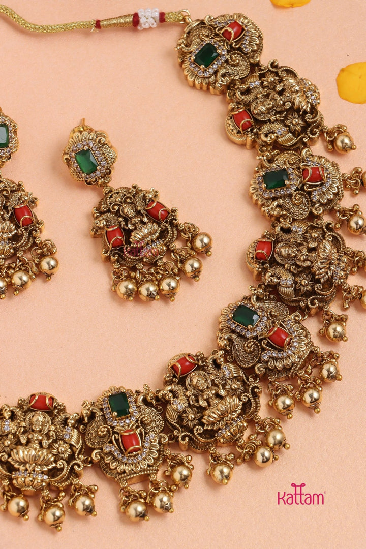 Nethra - Semi Bridal Goddess Coral Choker Set - Goldball - N3330