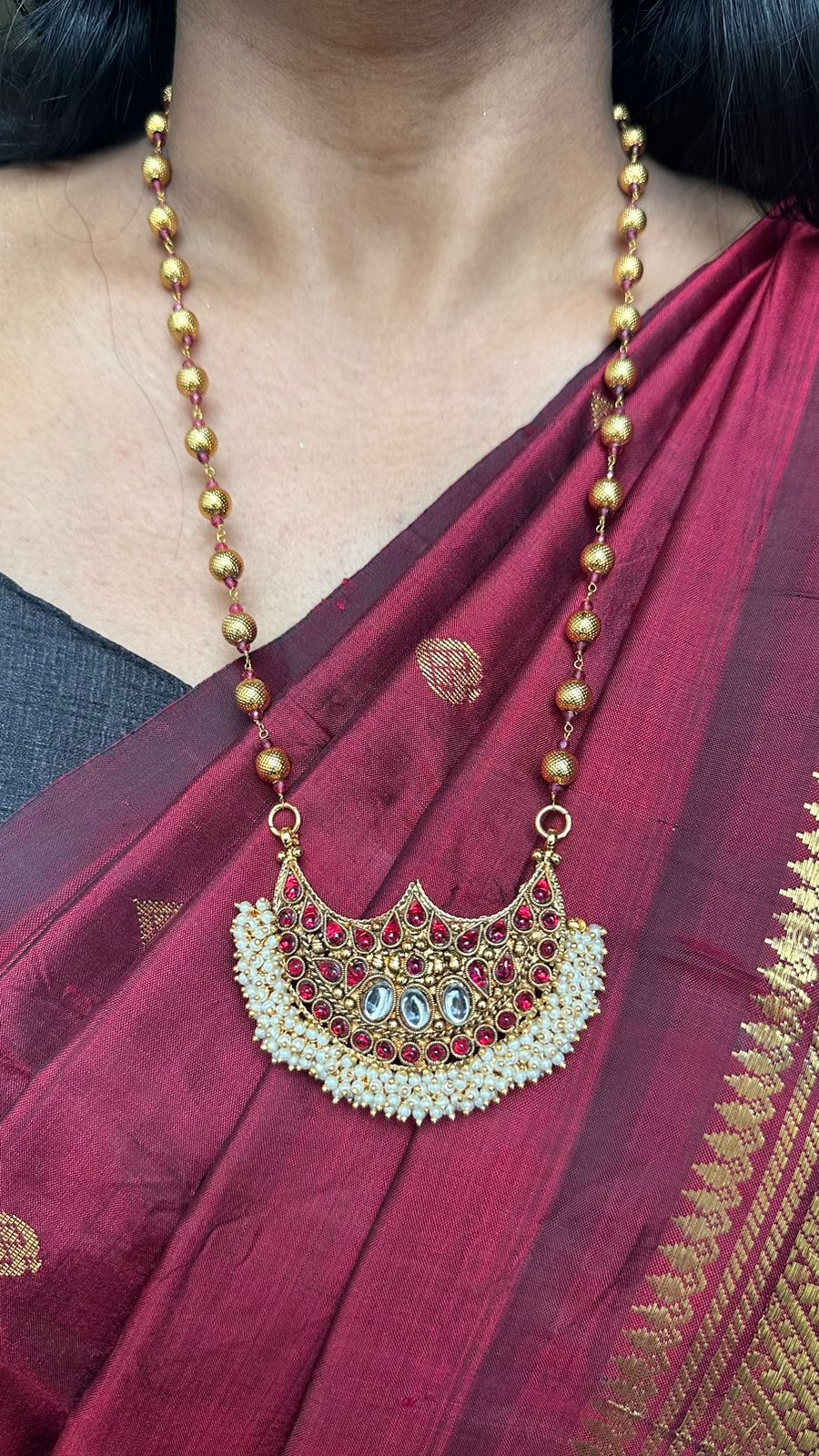 Nila - Half Moon Pendant Ball Necklace - N379