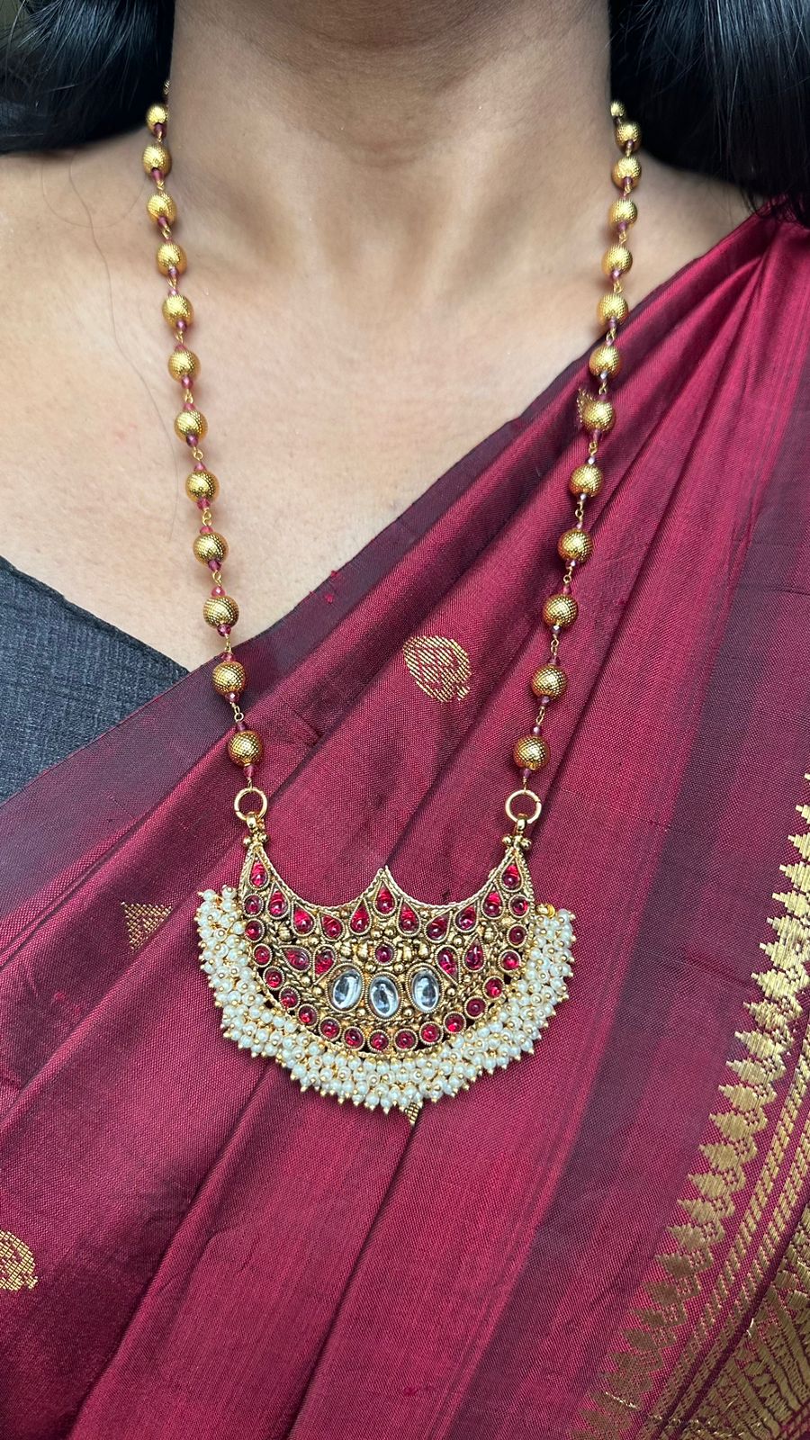 Nila - Half Moon Pendant Ball Necklace - N379