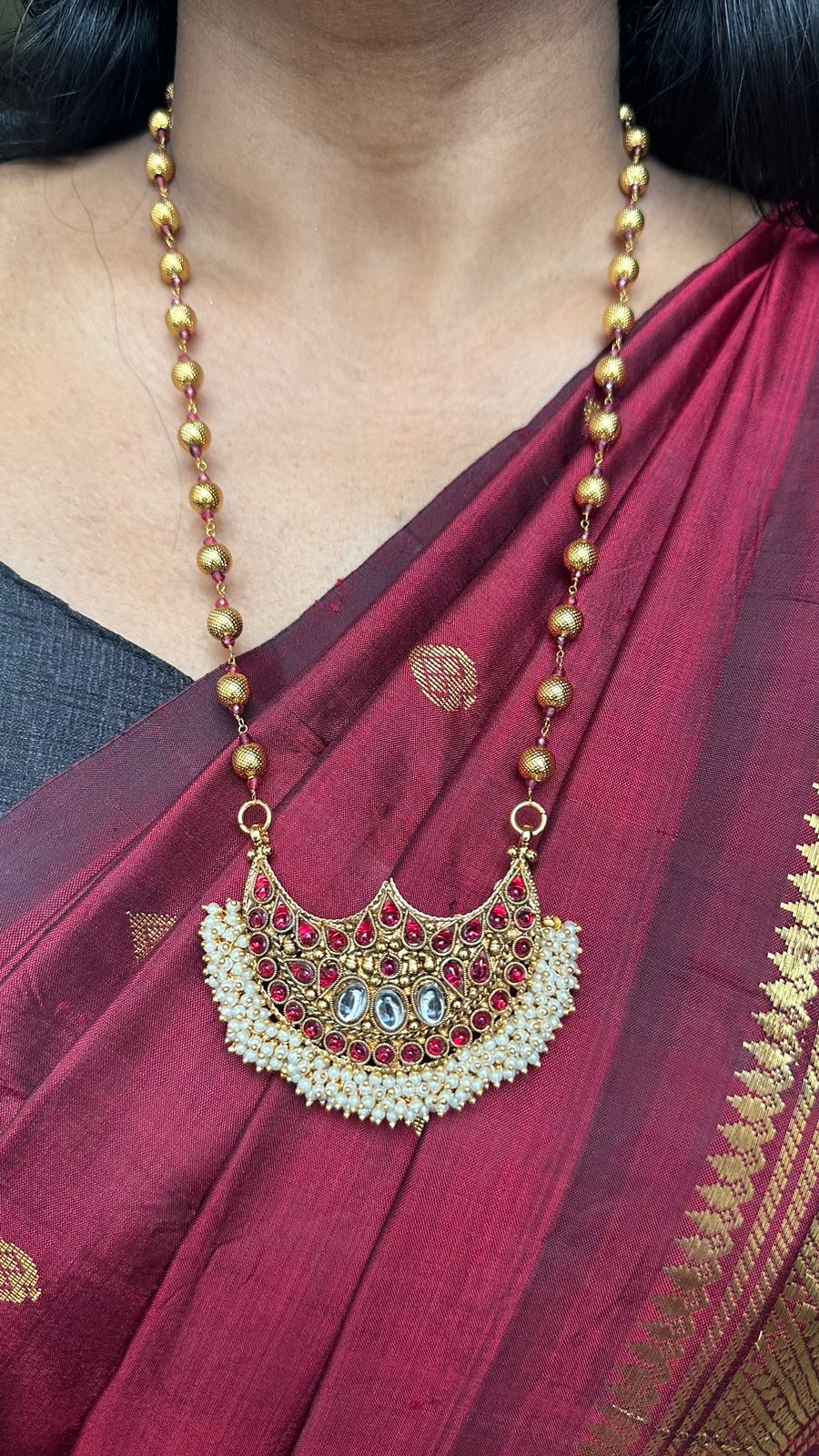 Nila - Half Moon Pendant Ball Necklace - N379