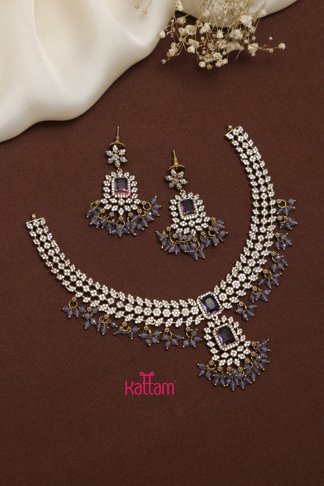 Nisha - AD Leafy Purple Choker - N5232