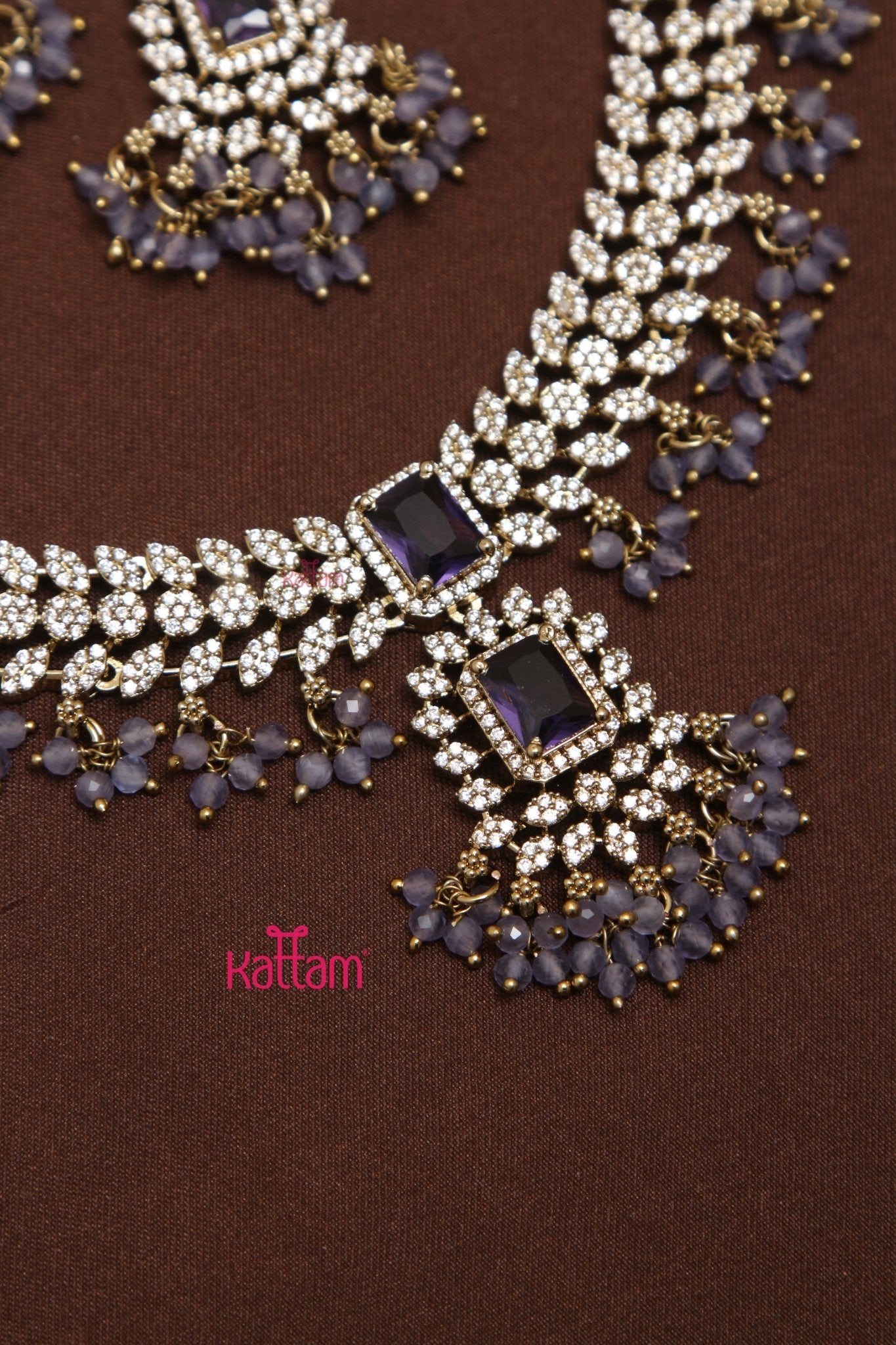 Nisha - AD Leafy Purple Choker - Kattam