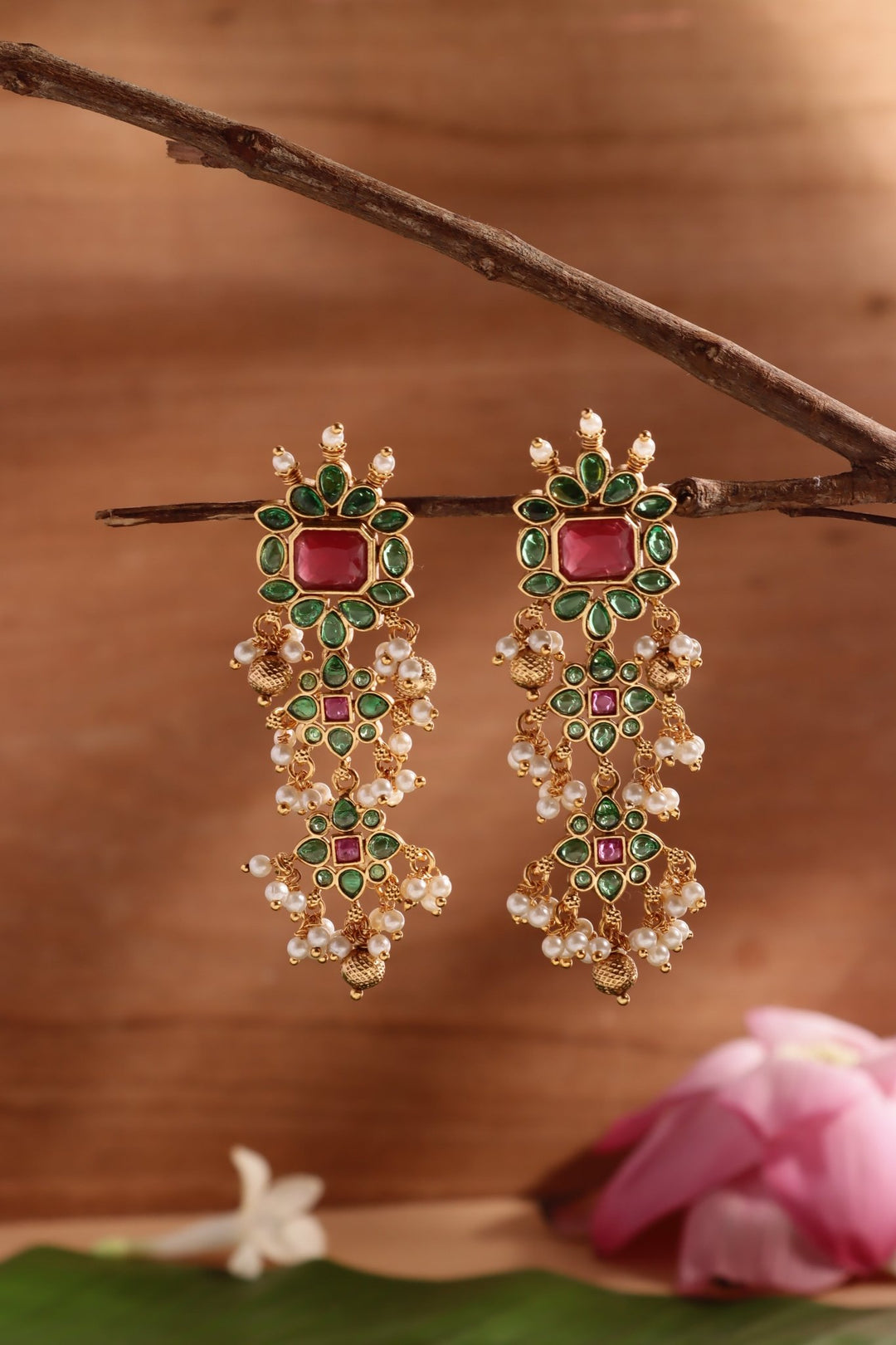 Nithra - Pearls Green Statement Earring - E1503