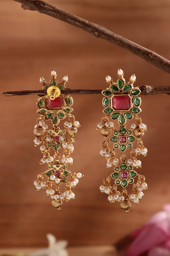 Nithra - Pearls Green Statement Earring - E1503