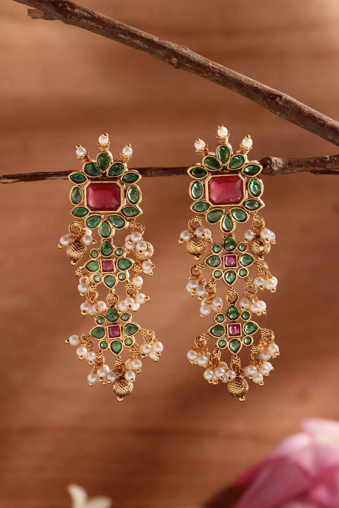 Nithra - Pearls Green Statement Earring - E1503
