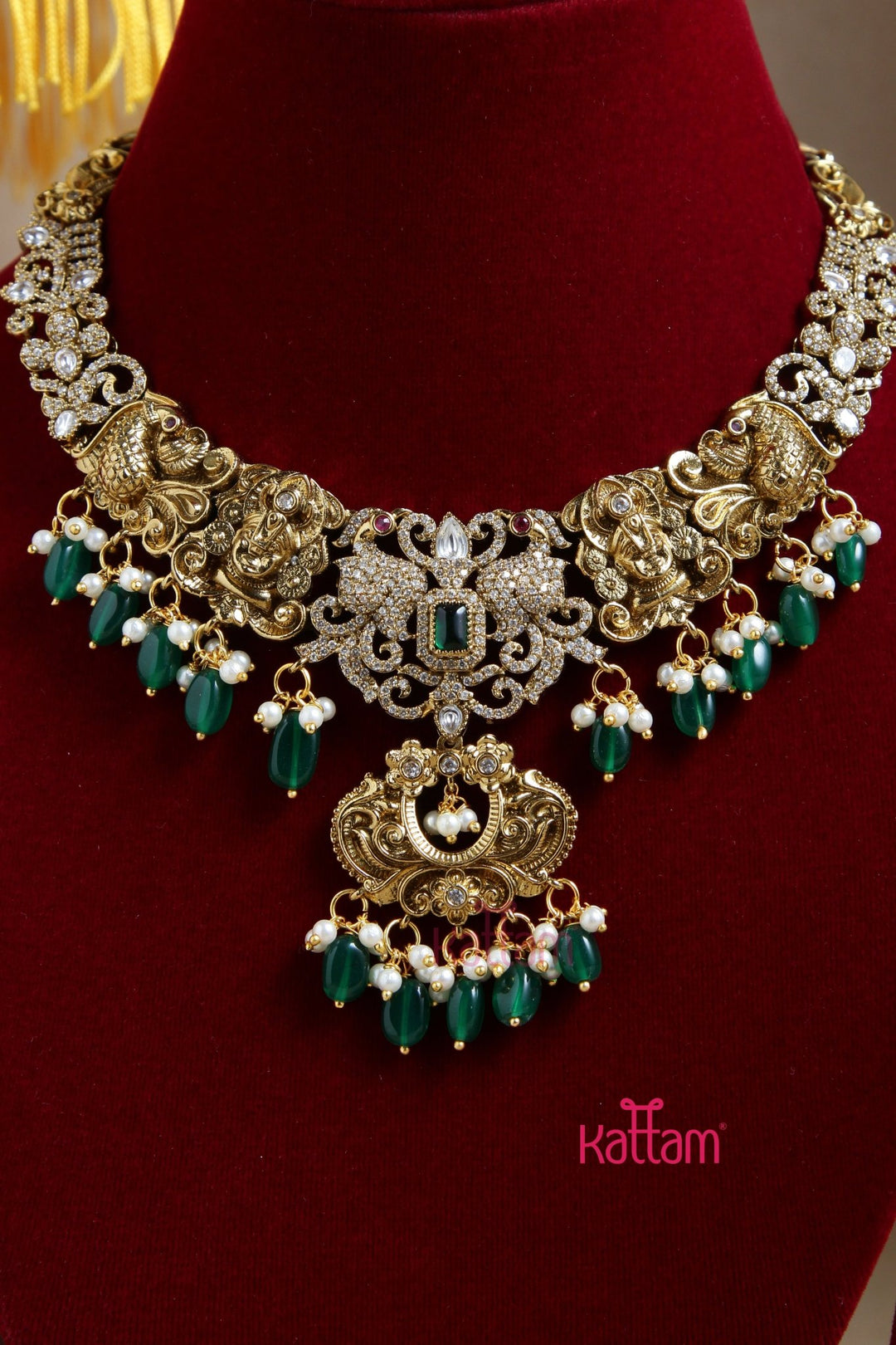 Nithya Perumal Necklace - DarkGreen - N6086