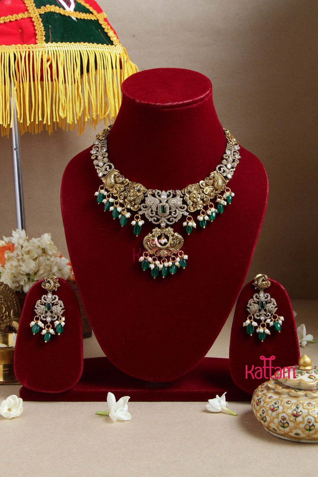 Nithya Perumal Necklace - DarkGreen - N6086