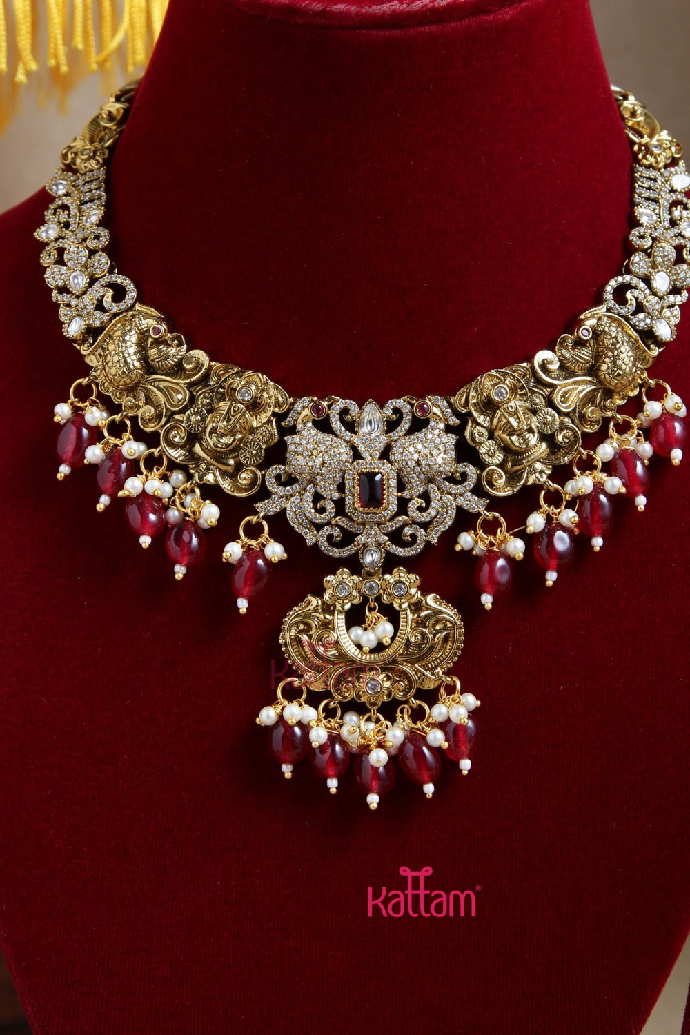 Nithya Perumal Necklace - Maroon - N6085