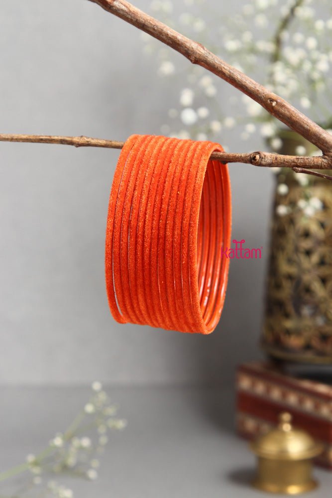 Orange Plain Metal Velvet Bangle - B377 - V4