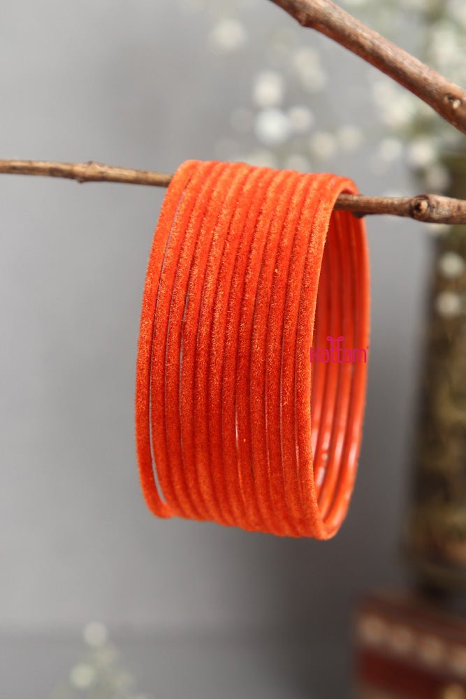 Orange Plain Metal Velvet Bangle - B377 - V4