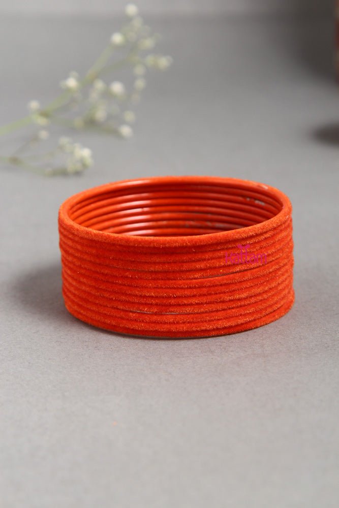 Orange Plain Metal Velvet Bangle - B377 - V4