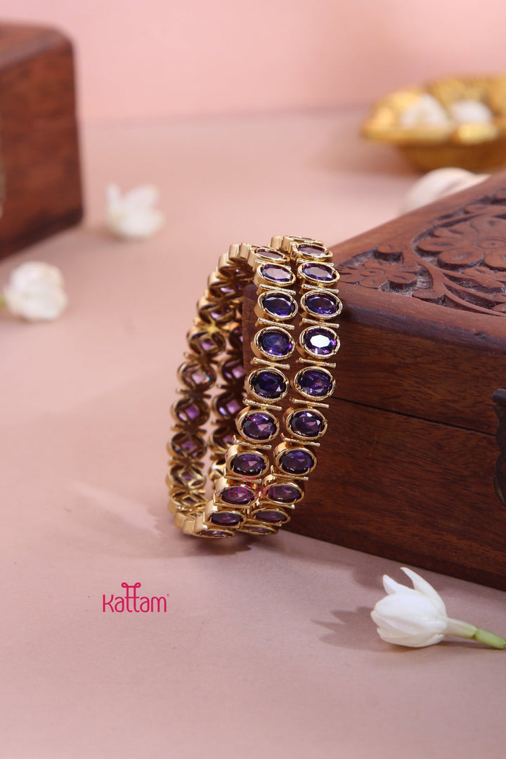 Oval Purple Stone Block Bangle (Set of 2 ) - B556 - V4