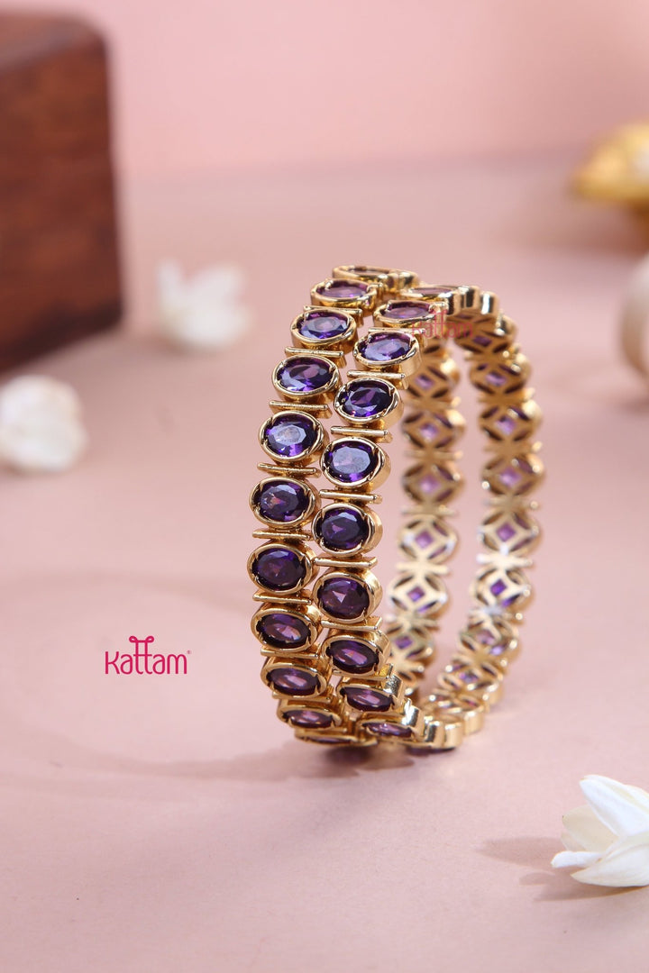 Oval Purple Stone Block Bangle (Set of 2 ) - B556 - V4