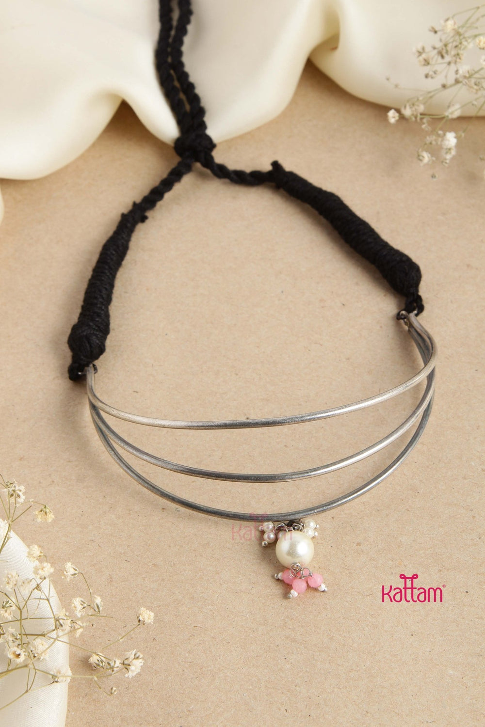 Oxidised Curved Choker ( No Earring ) - N2746