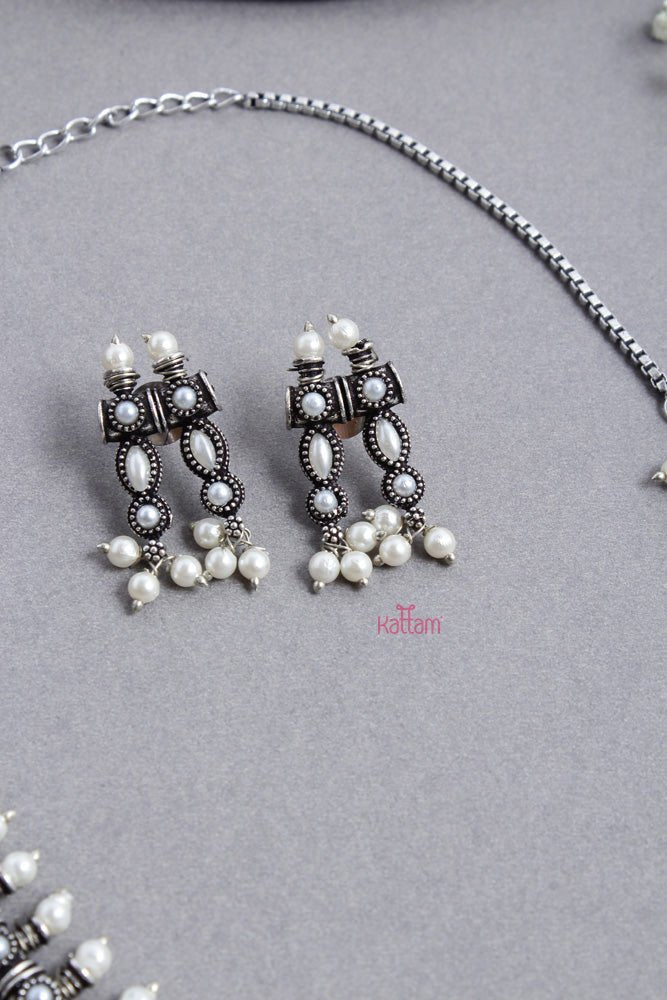 Oxidised Drop Pearl Choker - N2514