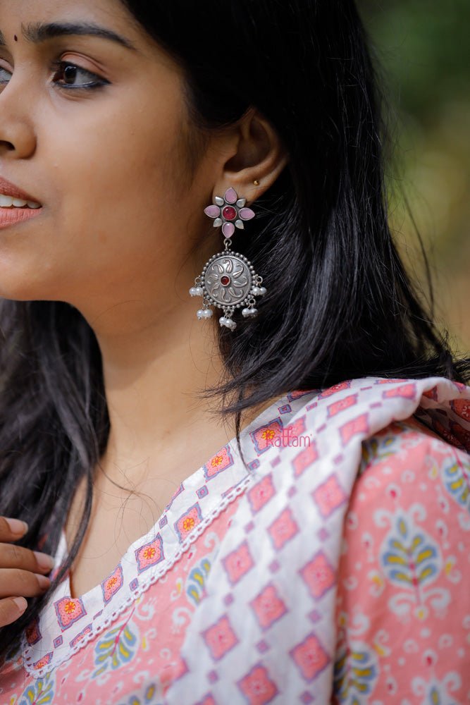 Oxidised Flower Stone Chakra Earring - E651A