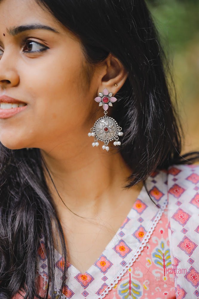 Oxidised Flower Stone Chakra Earring - E651A