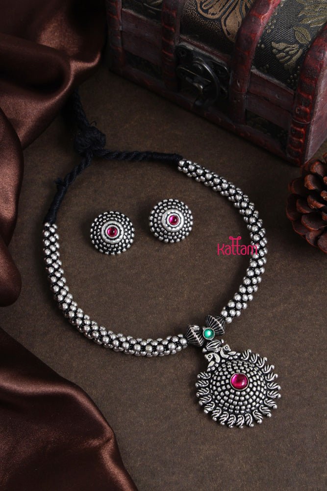 Oxidised Mayil Pendant Choker - N1970