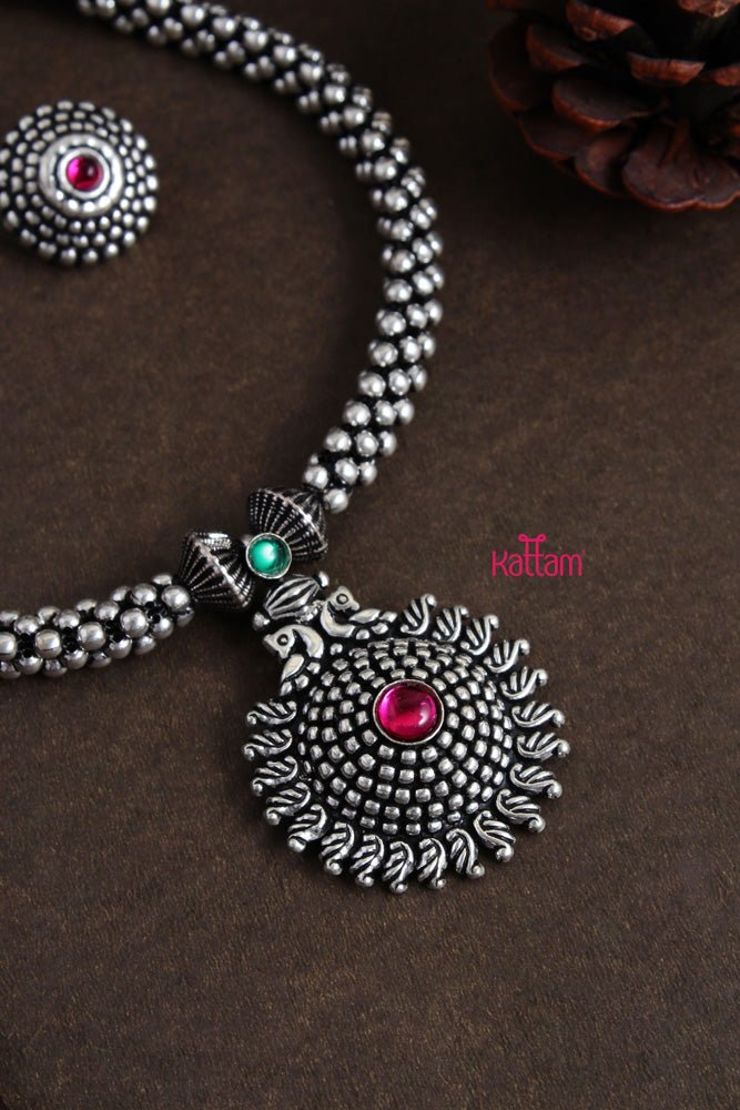 Oxidised Mayil Pendant Choker - N1970