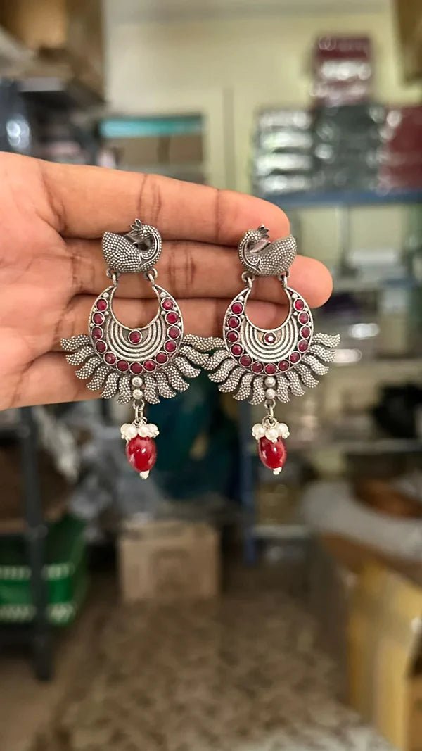 Oxidised Peacock Chandbali Earring - E615R