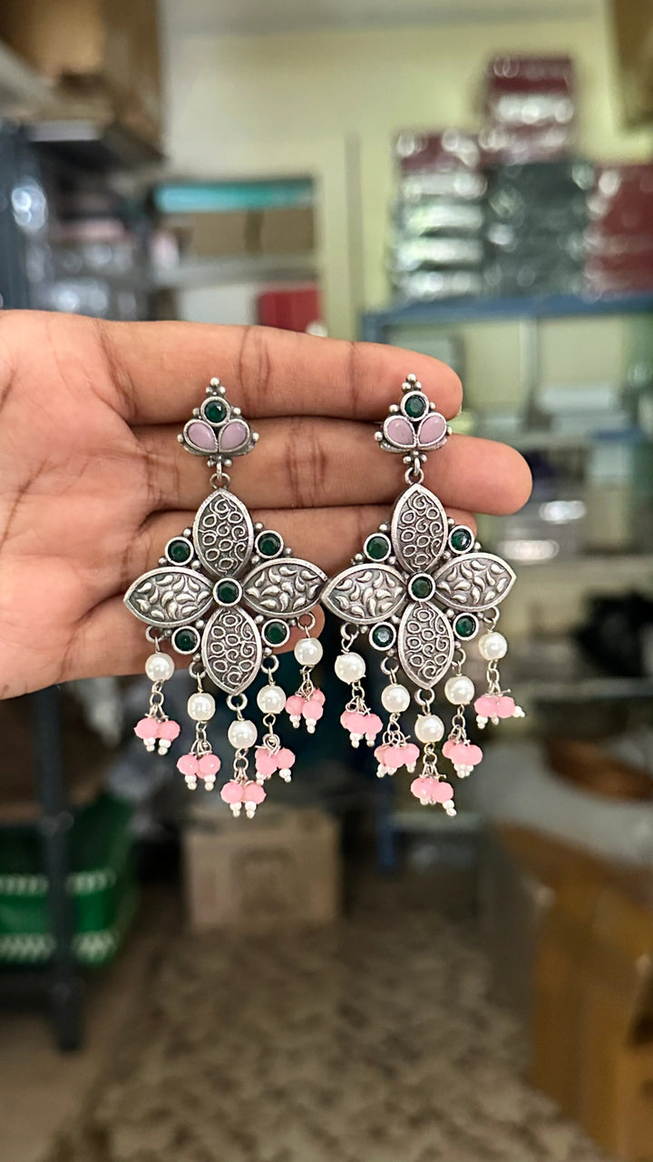 Oxidised Petals Beads Drop Earring - E668A1