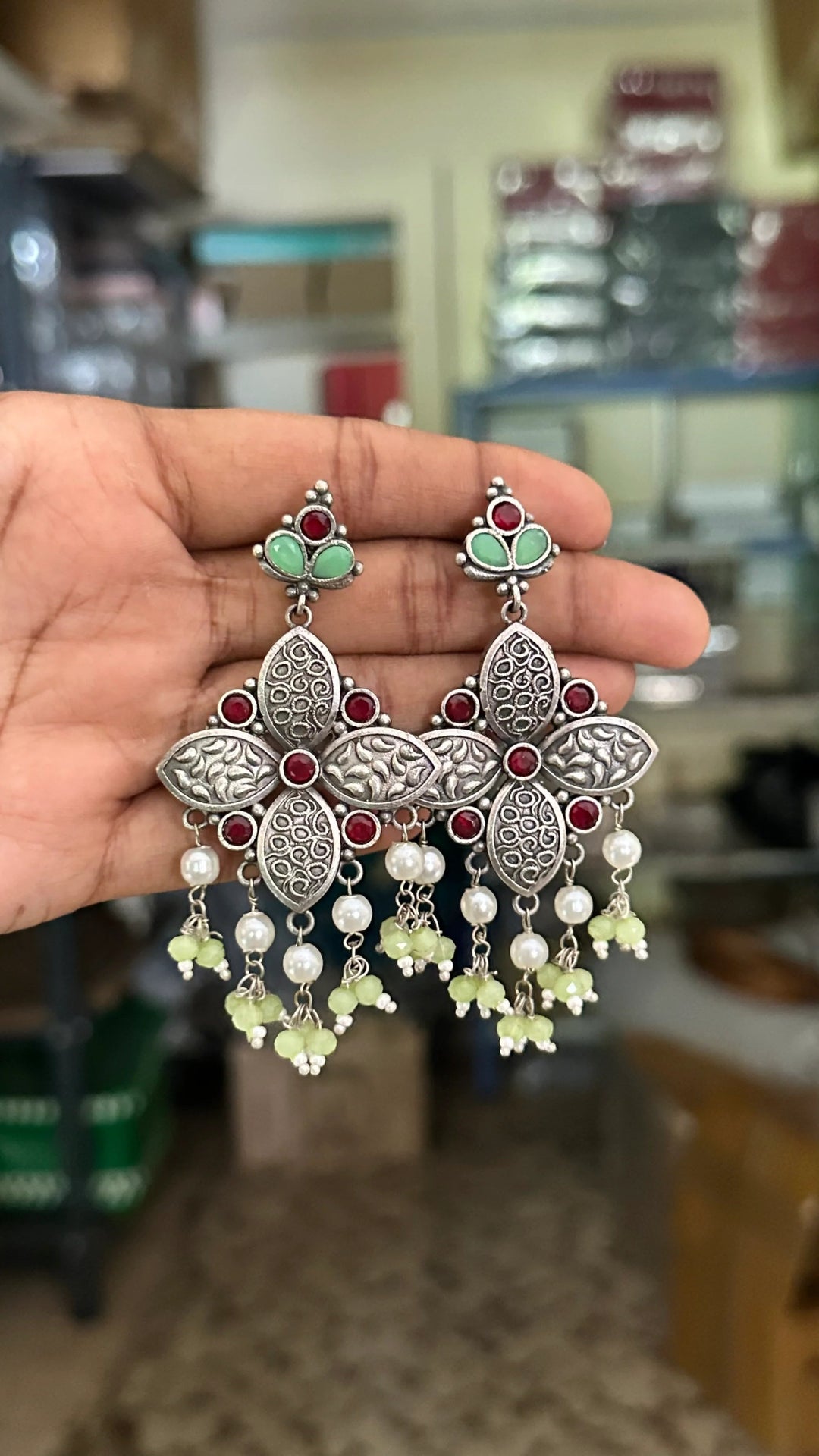 Oxidised Petals Beads Drop Earring - E668A2