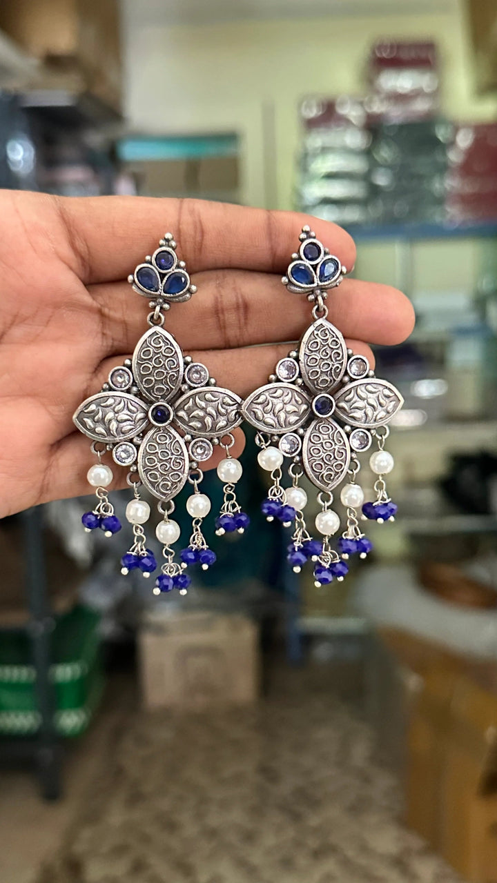 Oxidised Petals Beads Drop Earring - E668A4