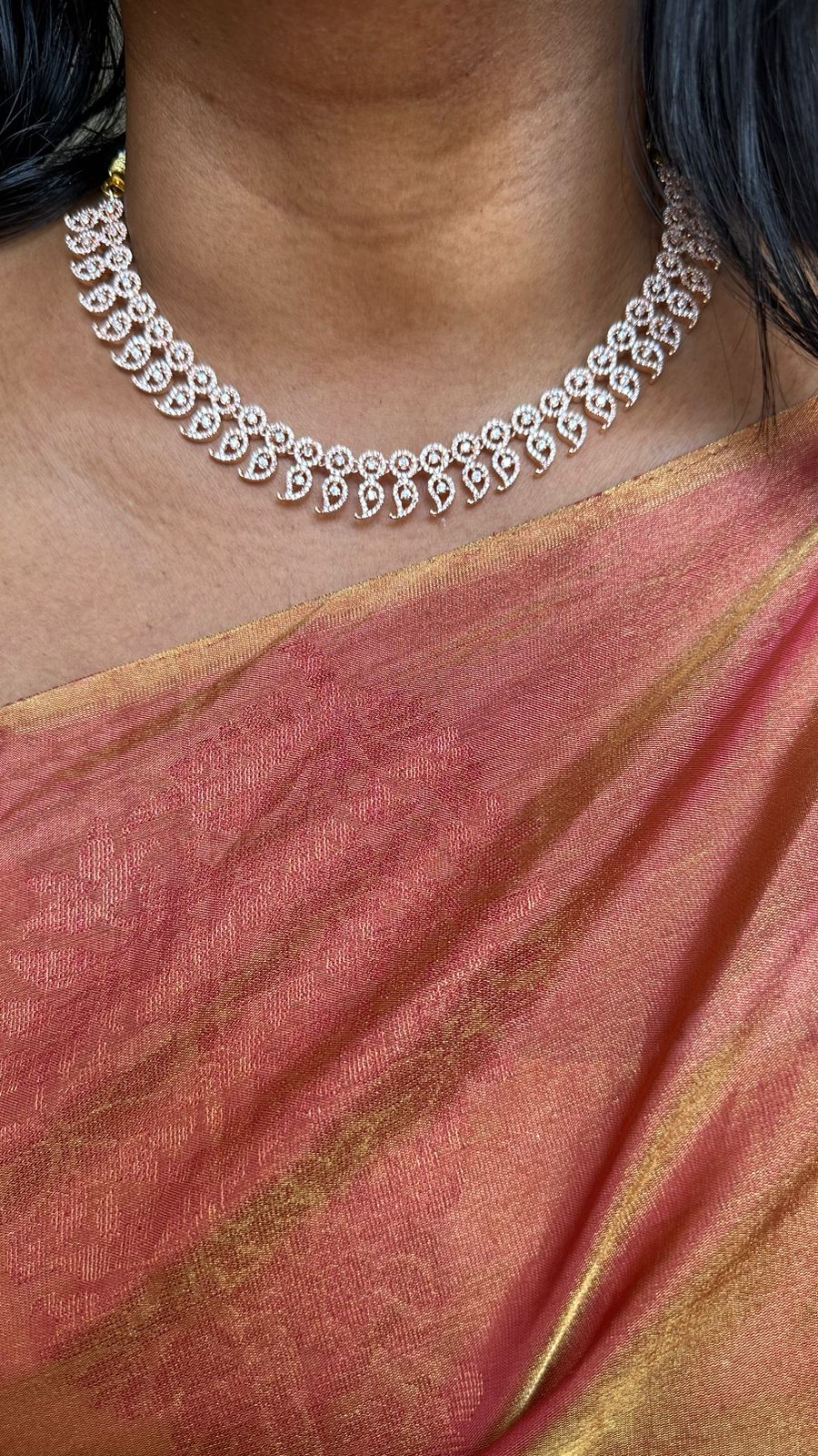 Paisley Silvertone American Diamond Choker - Main Image