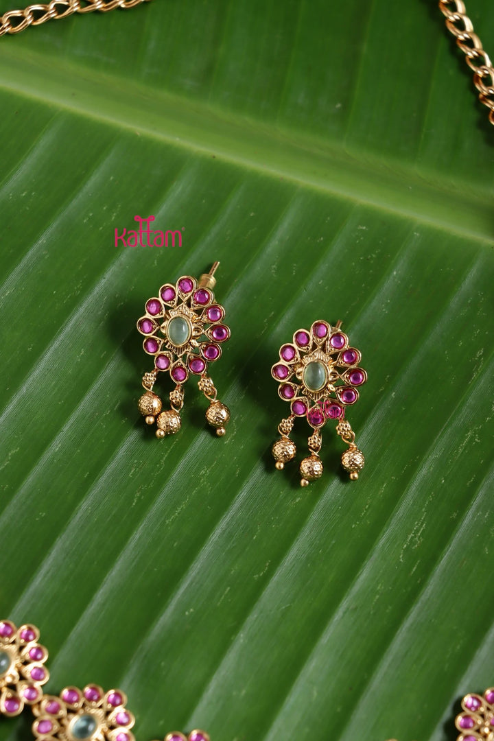 Pavi - Motif Pink & Pastelgreen Stone Choker - N3751