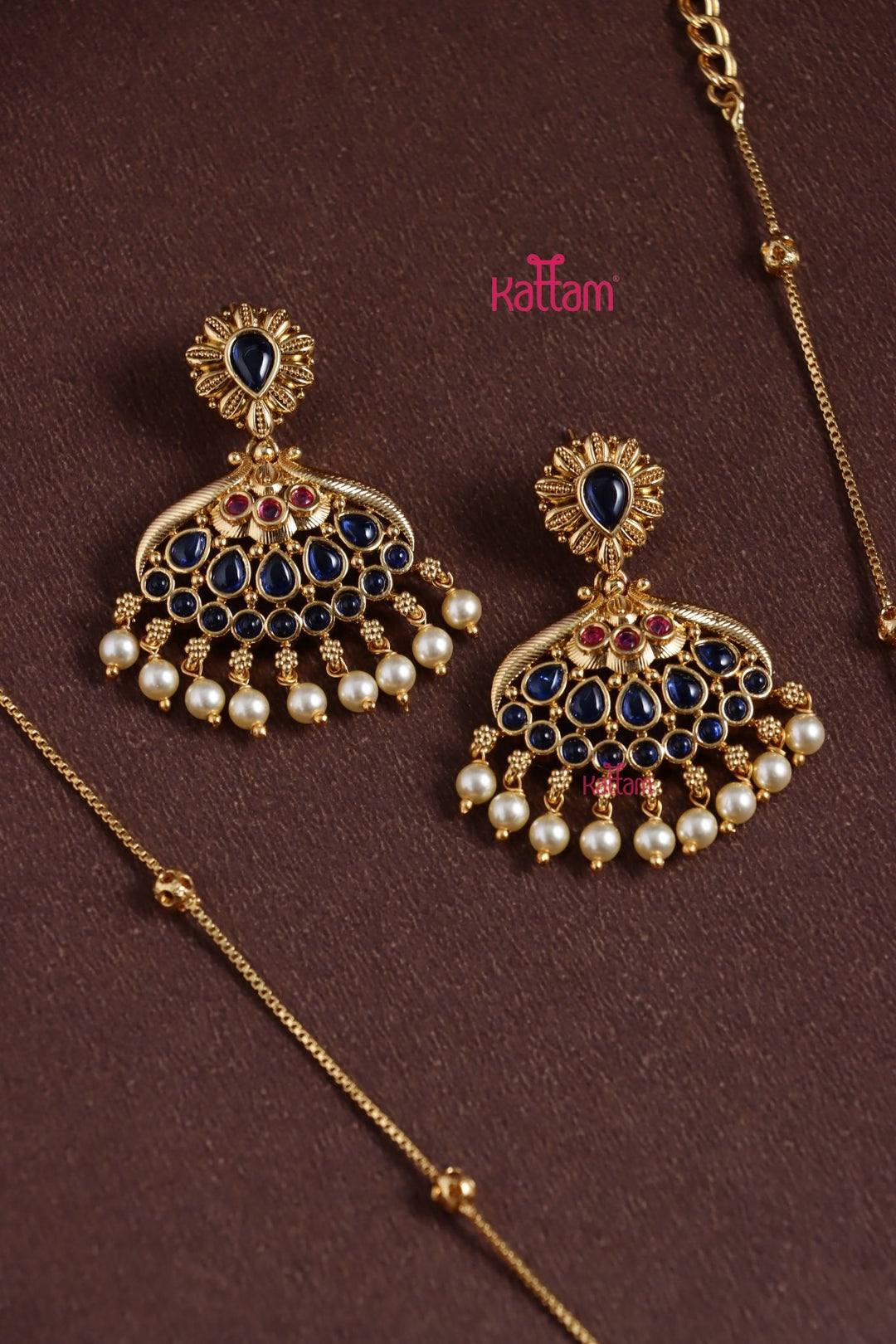 Peacock Blue Stone Pendant Chain Set - N3810