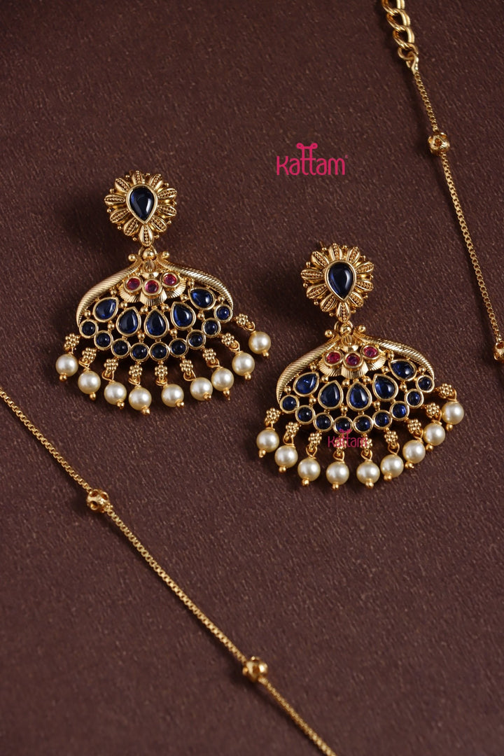 Peacock Blue Stone Pendant Chain Set - N3810