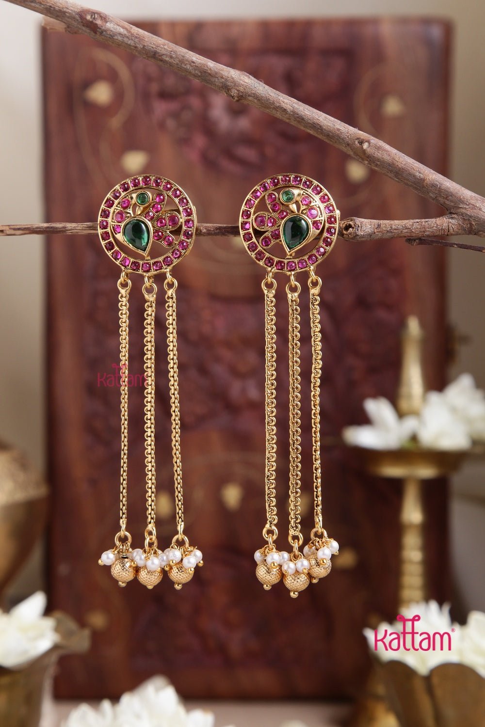 Peacock Chain Drop Earring - E898