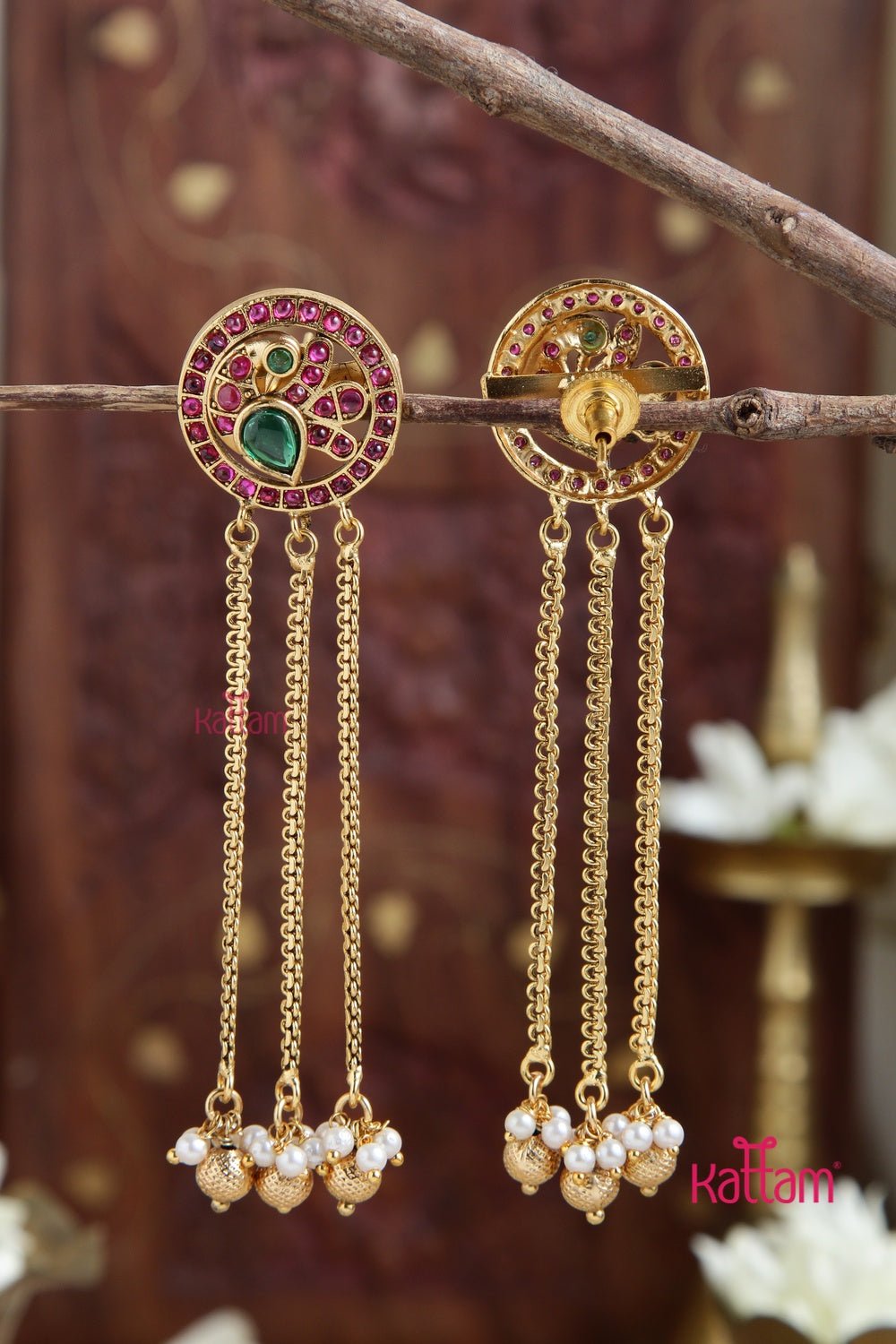 Peacock Chain Drop Earring - E898