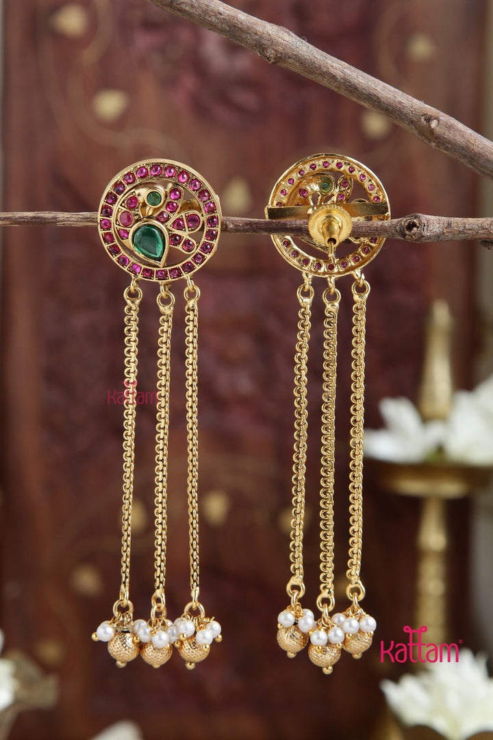 Peacock Chain Drop Earring - E898
