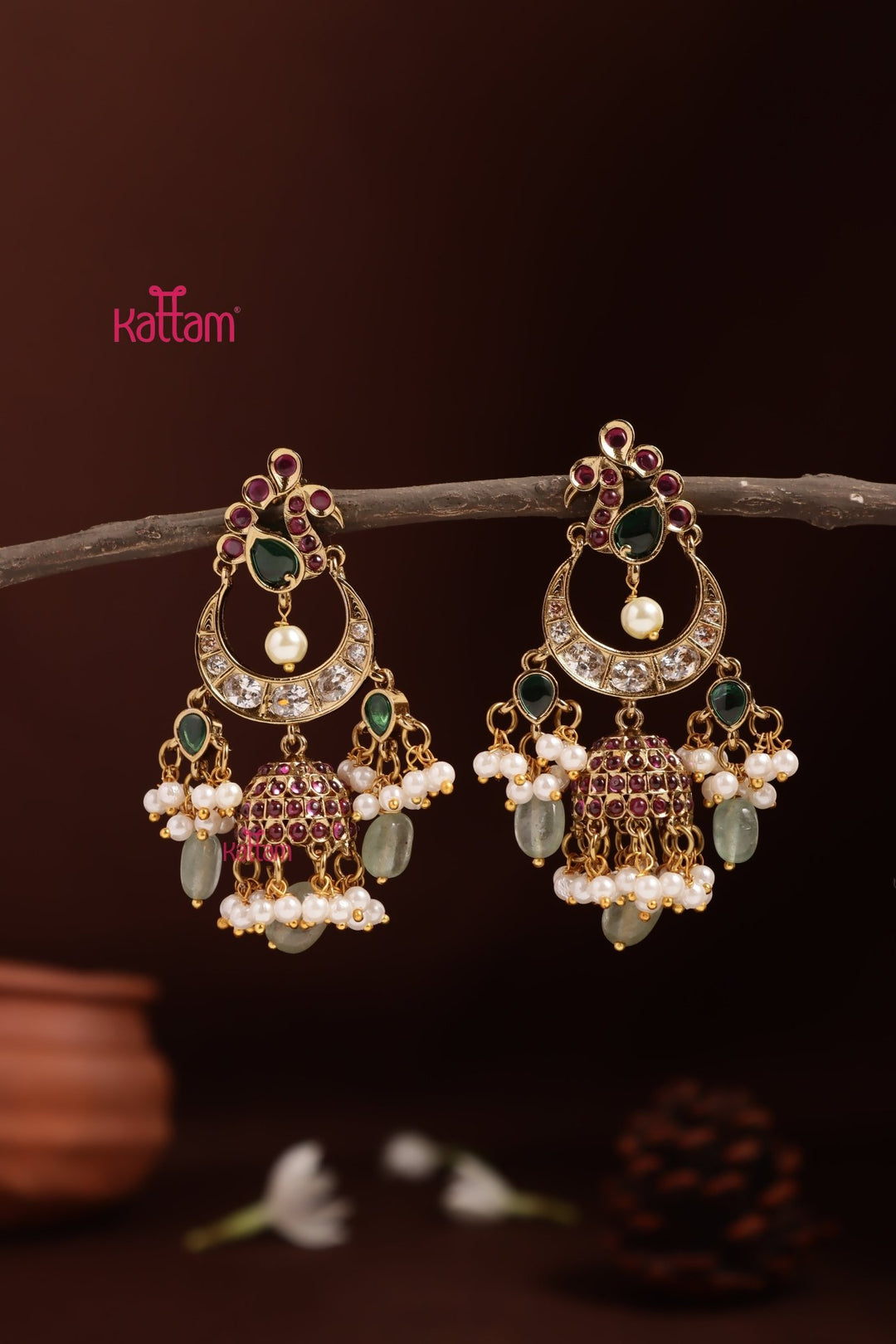 Peacock Chandbali Pearl Jhumka - E1340