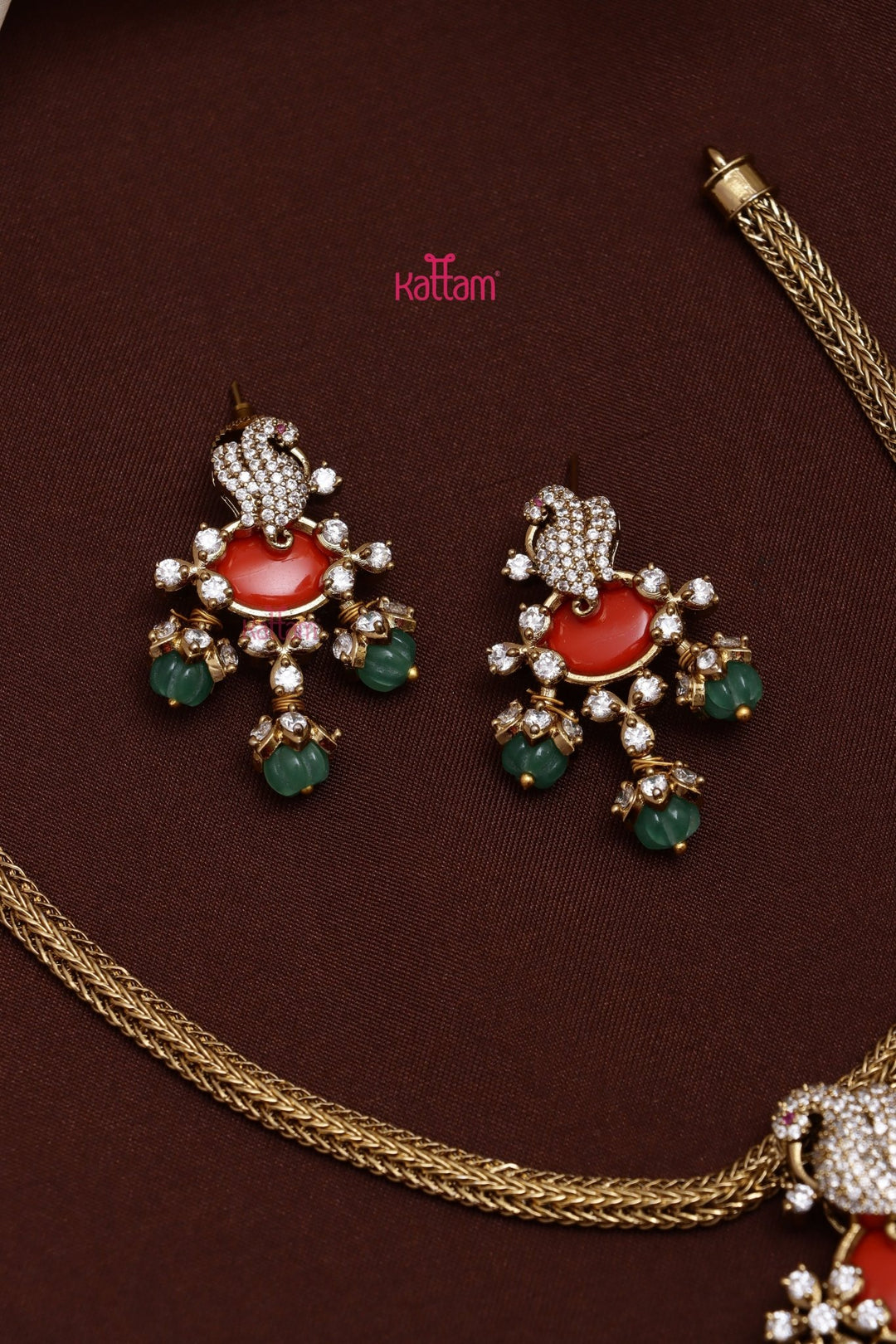 Peacock Coral Stone Attigai - N3649