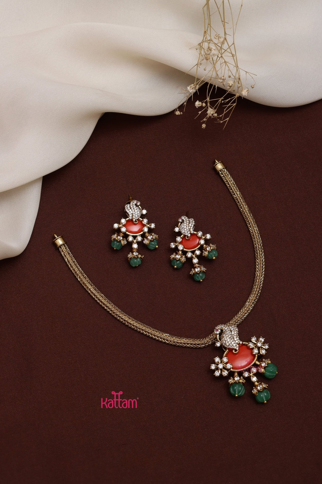 Peacock Coral Stone Attigai - N3649