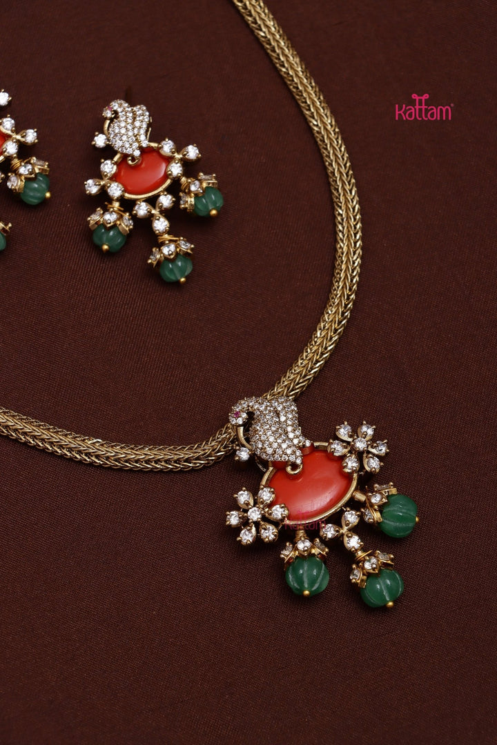 Peacock Coral Stone Attigai - N3649