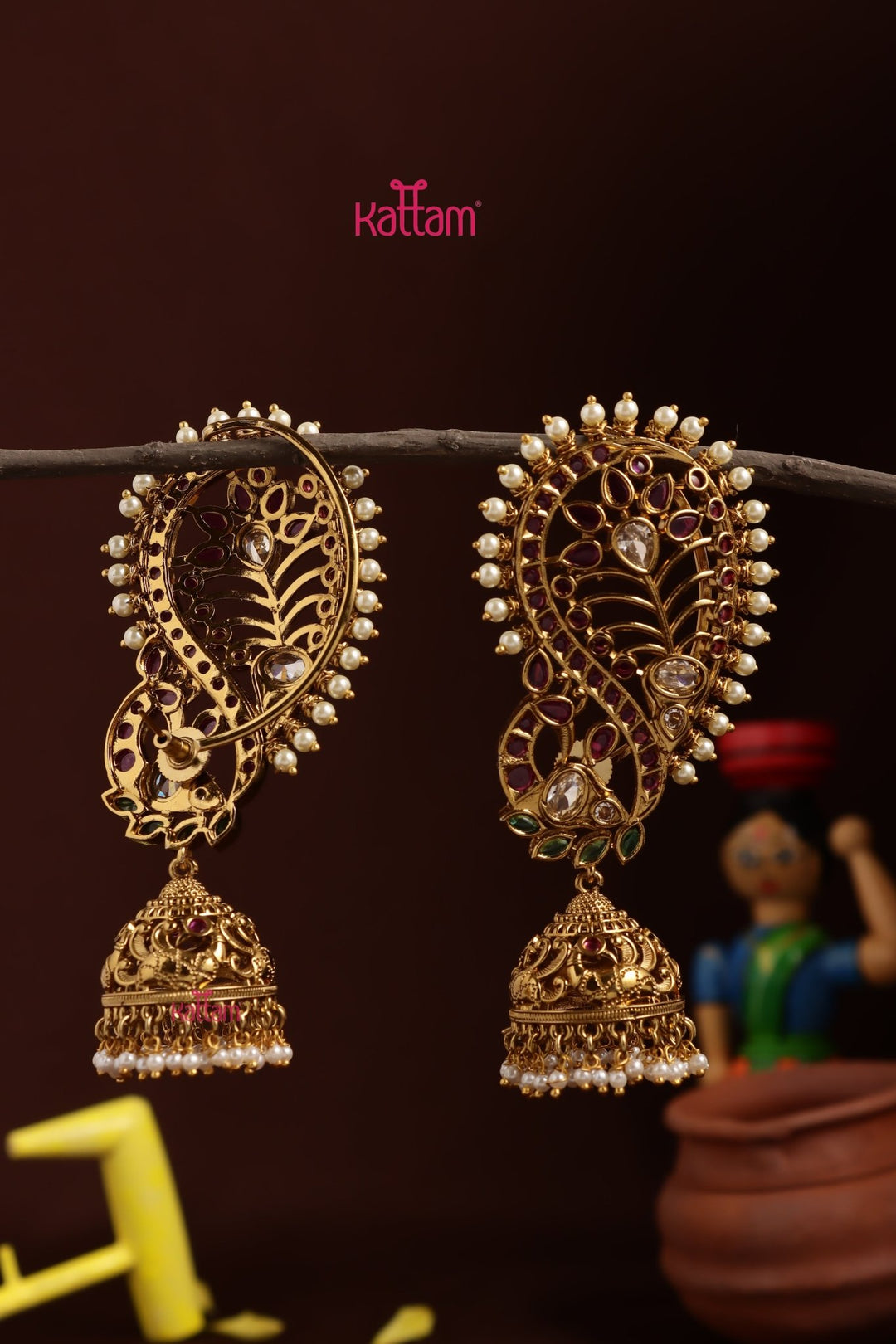 Peacock Feather Pearl Jhumka - E1325