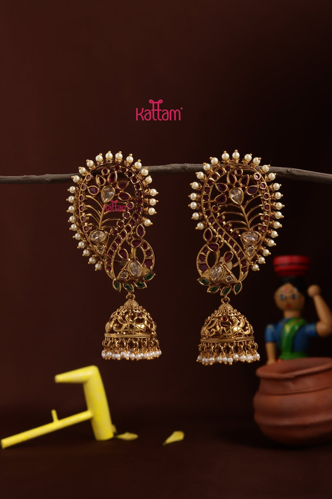 Peacock Feather Pearl Jhumka - E1325