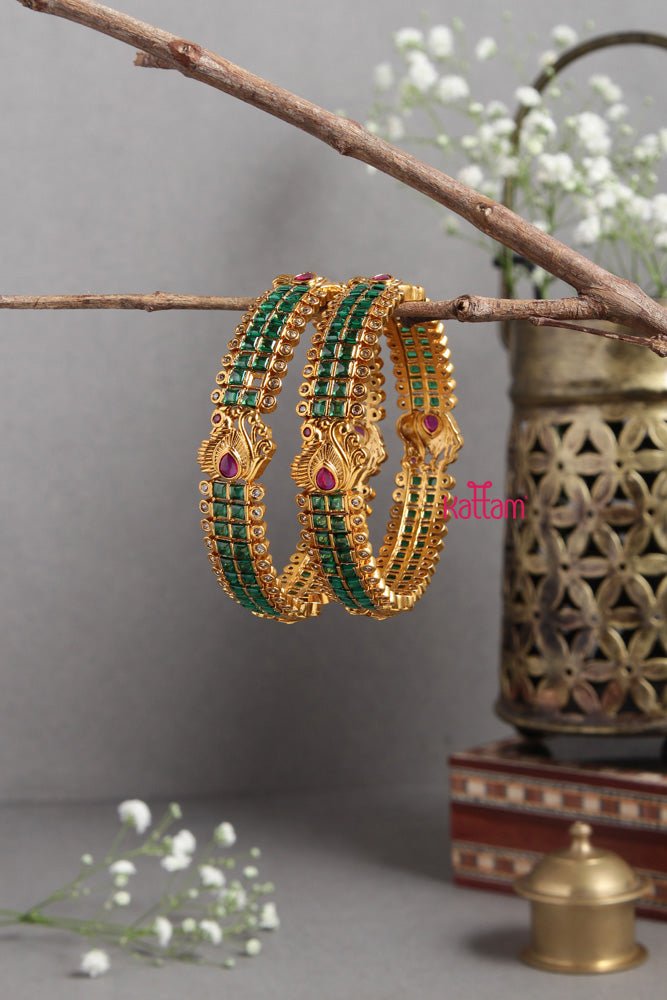 Peacock Festive Green Stone Bangle - B405 - V4