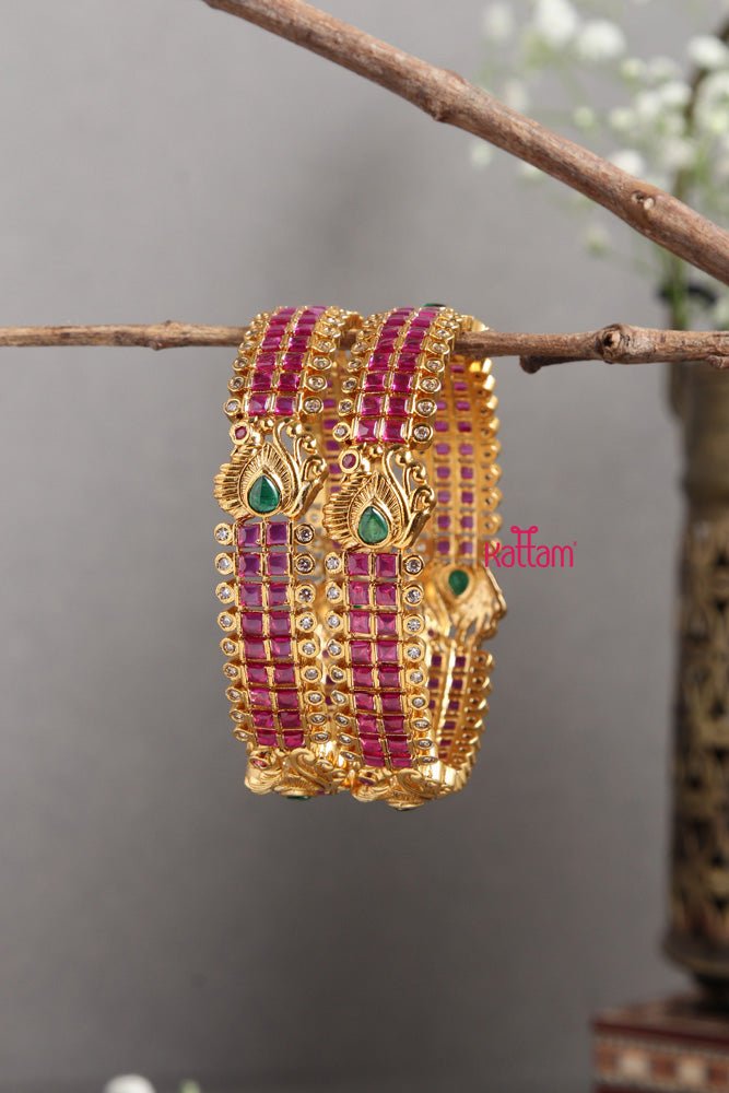Peacock Festive Ruby Stone Bangle - B404 - V4