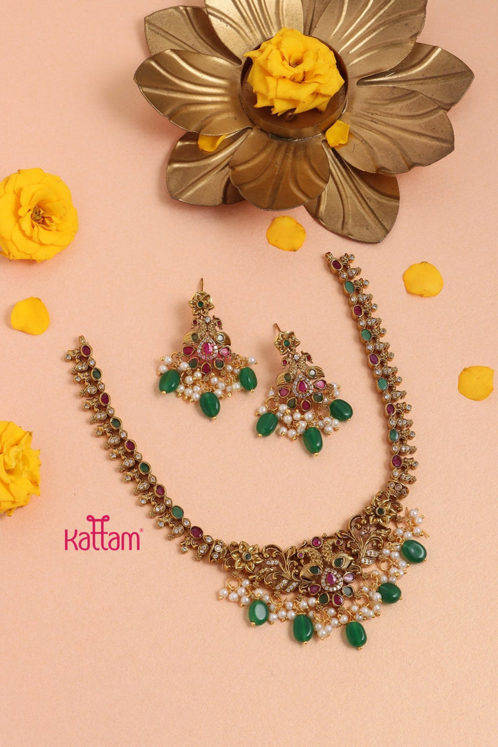 Peacock Floral Pearl Necklace - N3334