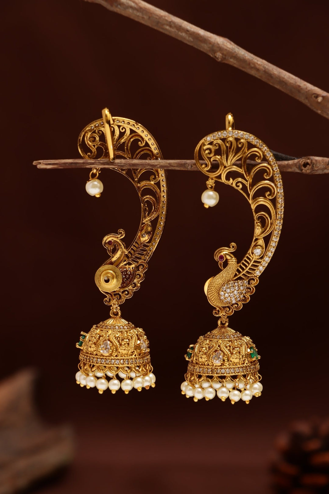 Peacock Floral Stone Earcuff - E1214