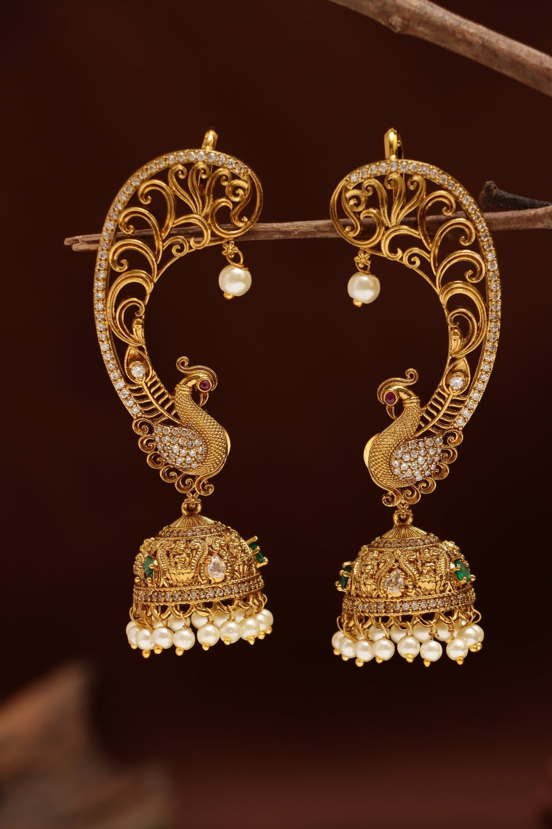 Peacock Floral Stone Earcuff - E1214