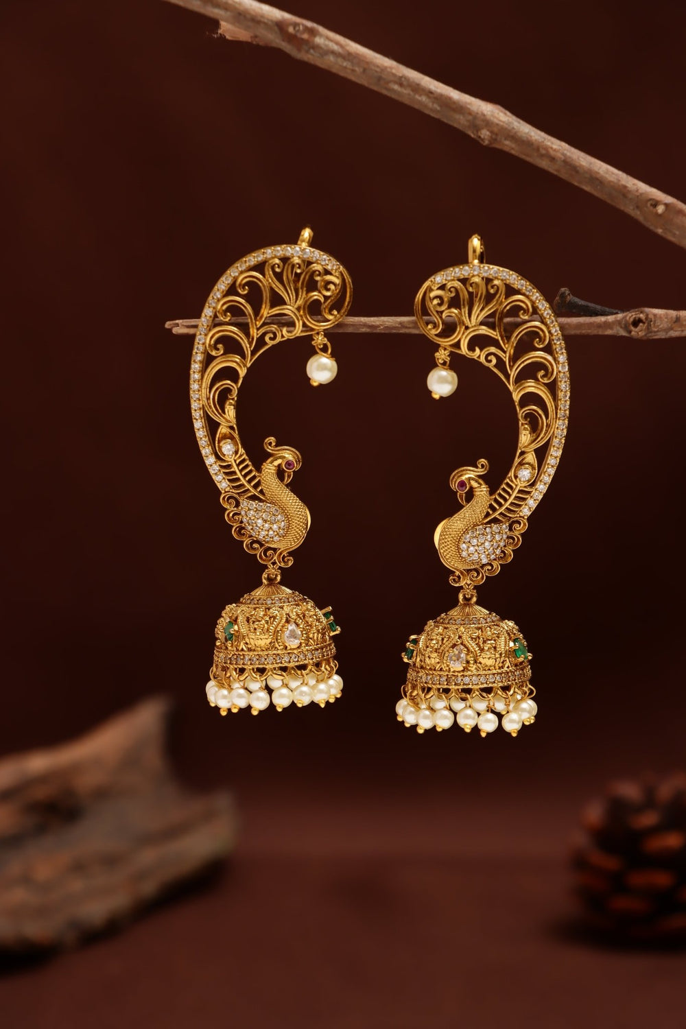 Peacock Floral Stone Earcuff - E1214