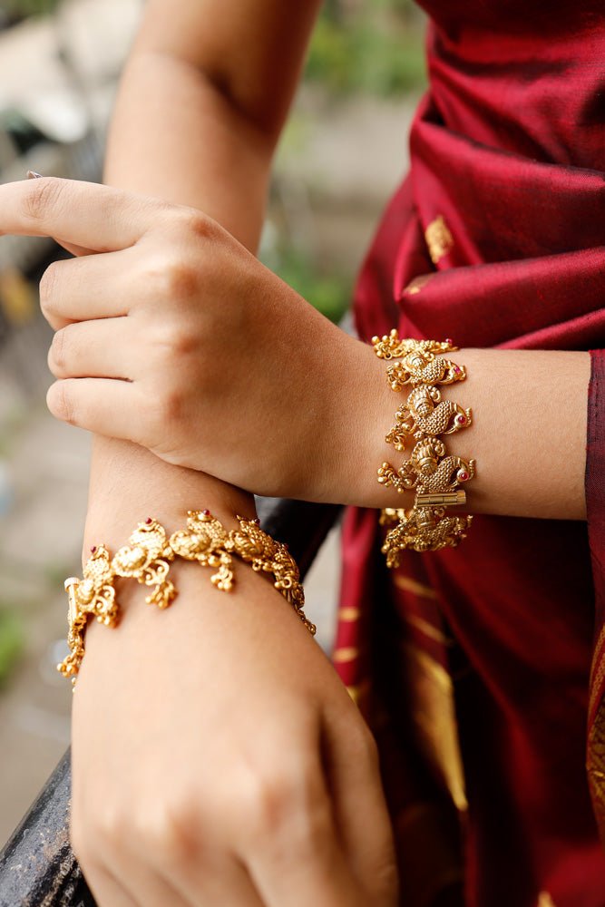 Peacock Gold Trims Temple Bangle - B326-V4
