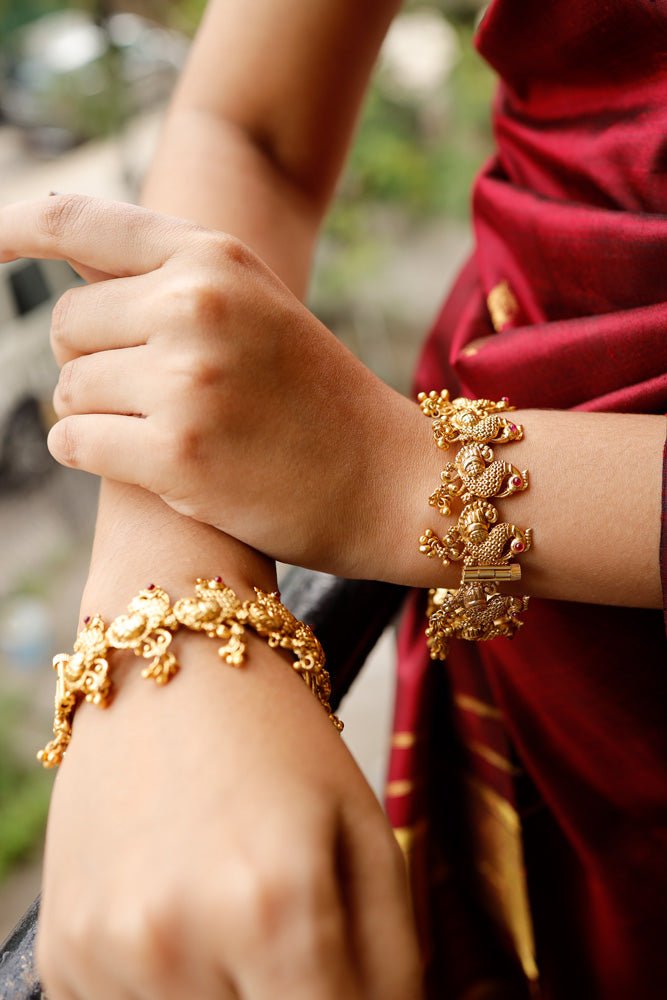 Peacock Gold Trims Temple Bangle - B326-V4