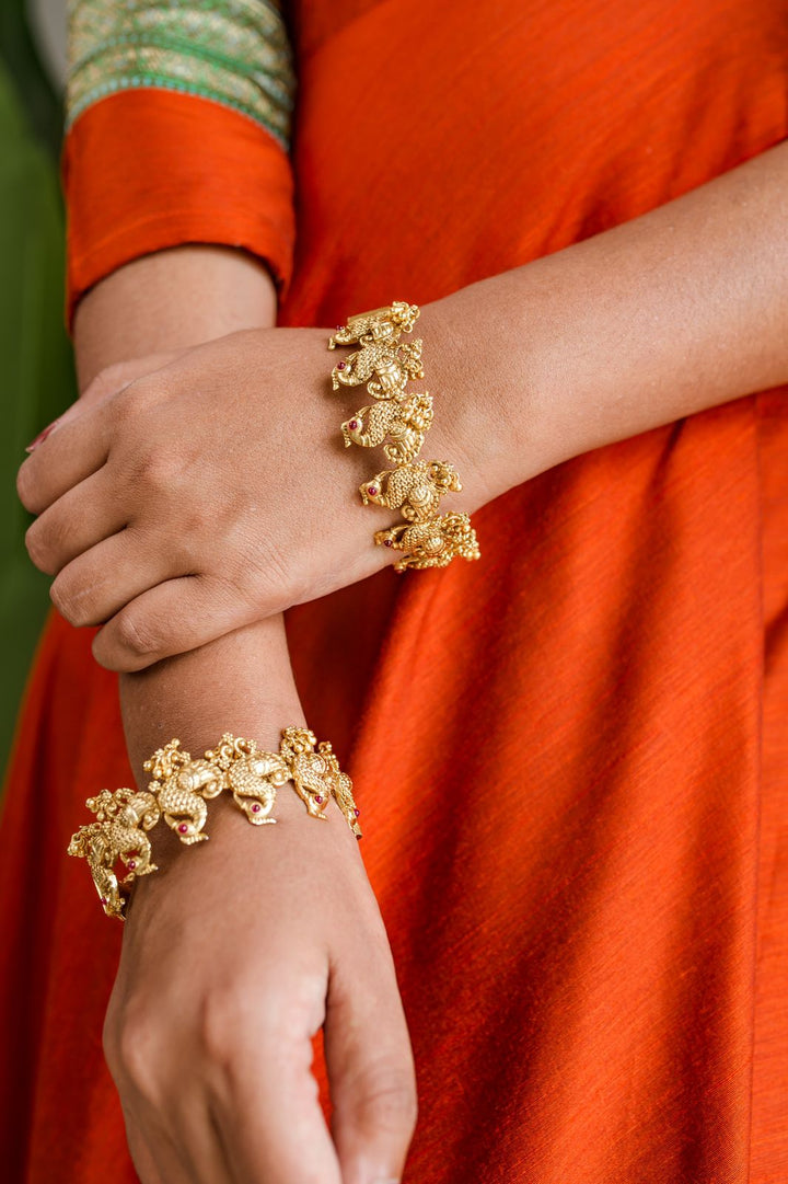 Peacock Gold Trims Temple Bangle - B326-V4