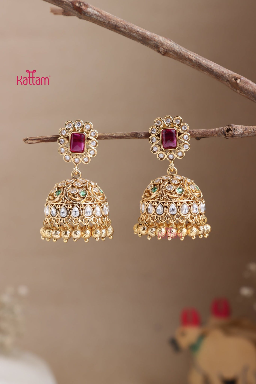 Peacock Goldtone Jhumka - E1059